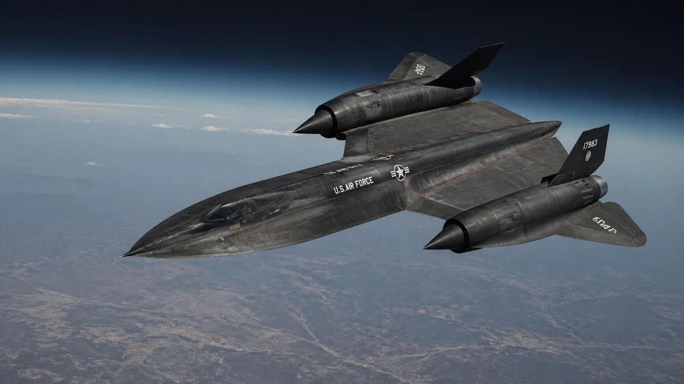 SR-71 Blackbird w locie na dużej wysokości – legendarny samolot zwiadowczy Lockheeda na Mach 3.3 z charakterystyczną czarną sylwetką.