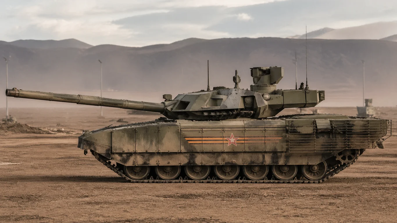 T-14 Armata podczas defilady – rosyjski czołg podstawowy z bezzałogową wieżą i działem 2A82-1M kalibru 125 mm.