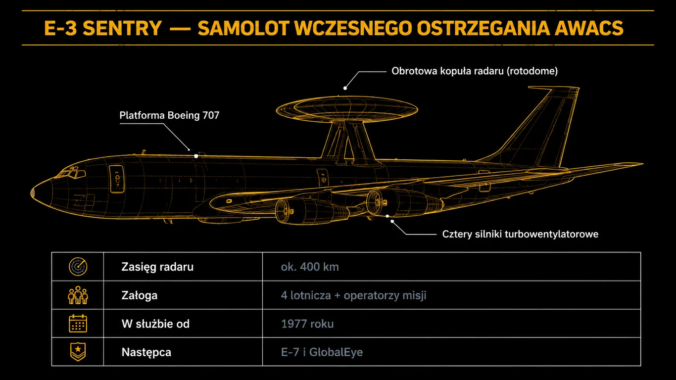 Infografika: E-3 Sentry AWACS – radar, kopuła i dane
